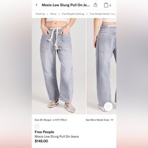 Free People We the Free Moxie Low Slung Pants Gray Little Darlin Denim 24 NWT